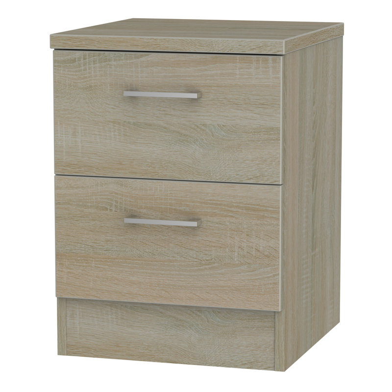 Fully Assembled Ingram 2 Drawer Bedside Table, Darkolino Oak