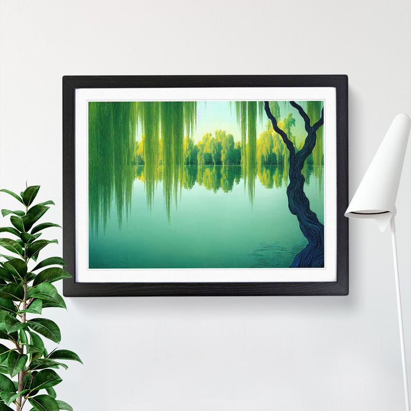 Ethereal Weeping Willow Trees - Framed Print, Black, 25cm H x 34cm W x 2cm D