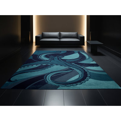 Tapis bleu doux et moelleux Tockington Octopus