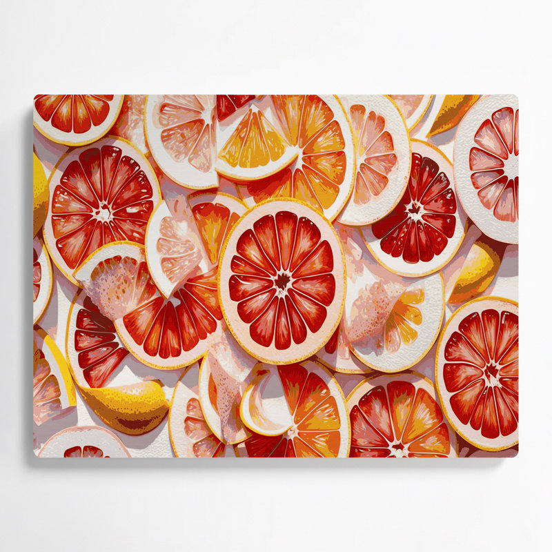 Fruit, pamplemousse, art mural en métal blanc rouge, 11" H x 14" W