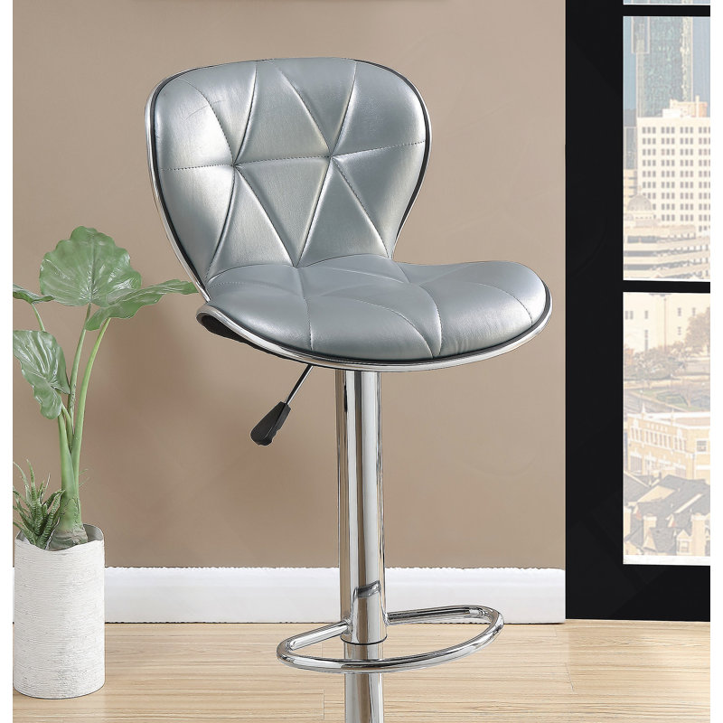 Tabouret en similicuir argent / gris, hauteur réglable, base chromée, ensemble de 2