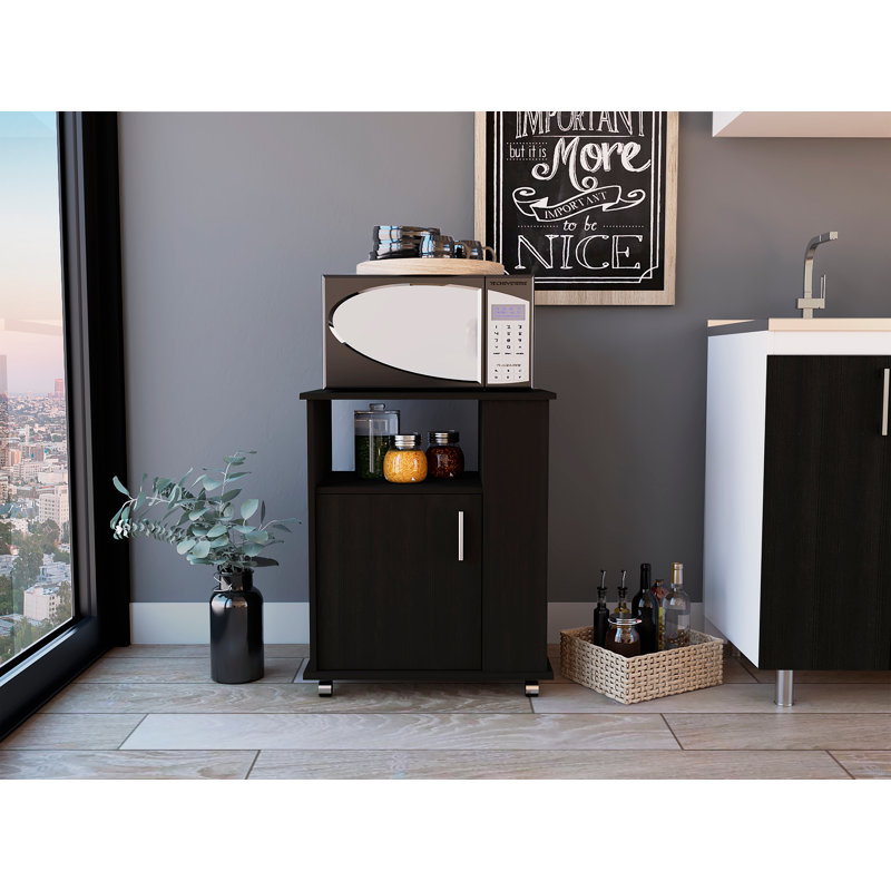 Armoire à micro-ondes, porte simple, trois tablettes latérales - noir