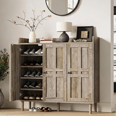 3-Door Shoe Cabinet, 43" Wide Shoe Storage for 25-30 Pairs