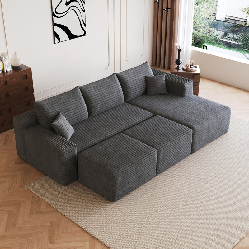 Canapé modulaire 95 "avec 2 repose-pieds Cloud, Gris