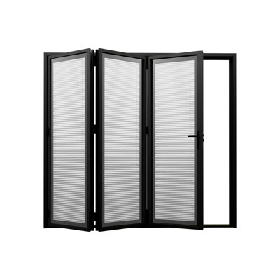 Black 96"W x 80"H Left OutSwing Bifold Aluminum Folding Patio Door With Louvered Frame (3+0)