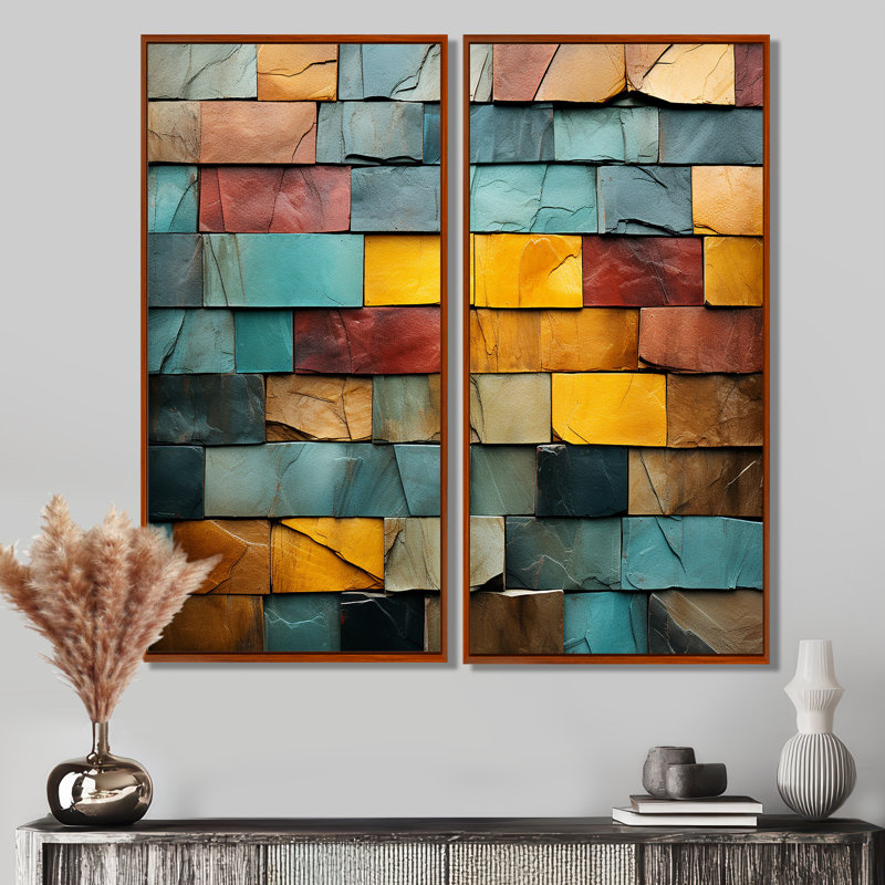 Boho Earth Element Stones Mosaic II - Bohème vert et décoration murale éclectique, 40" H x 40" W, Brown