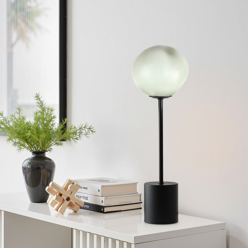 18" Artistic Glass Table Lamp with Hand-Blown Globe Shade, Soft Glam, Modern Accent Lighting for Bedroom, Living Room & Apartment Decor