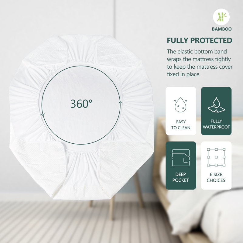 Queen Size White Bamboo Waterproof Mattress Protector