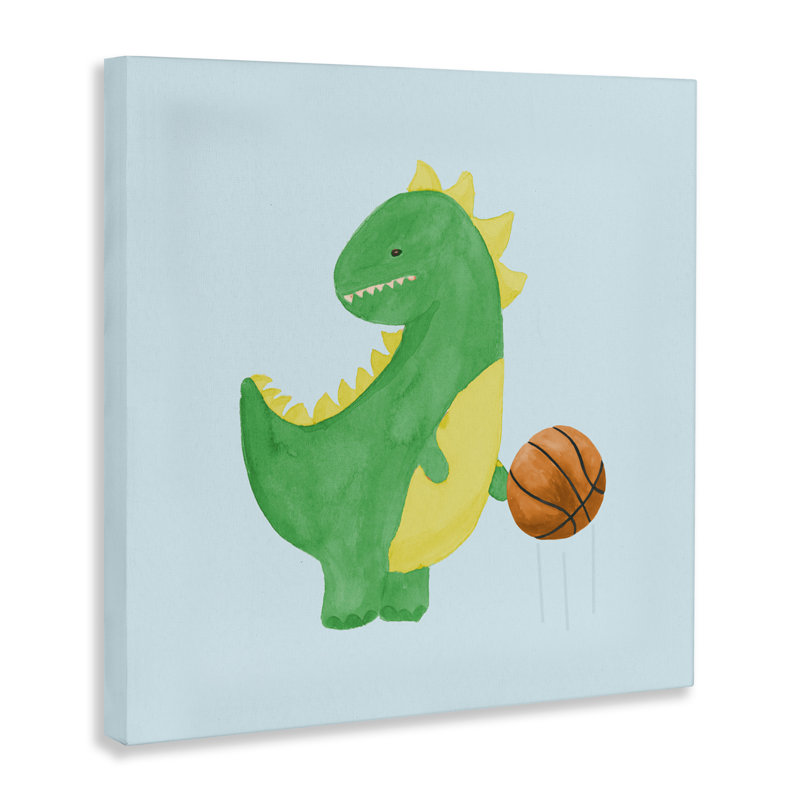 Bébé dino et toile de basketball, design par Lucille Price, H 24 po x l 24 po