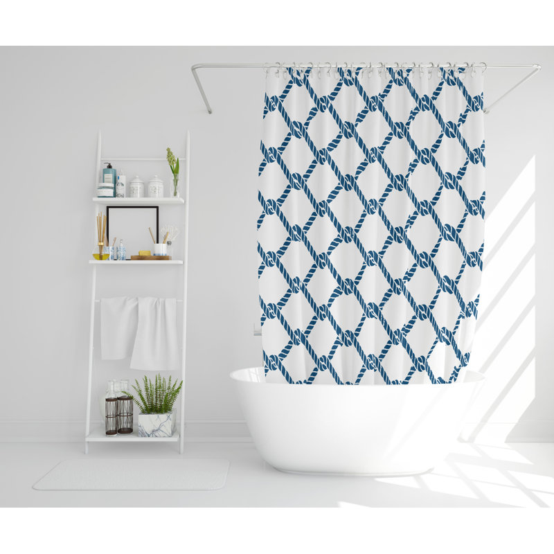 August 2 Piece Polyester Shower Curtain Set, 168cm H x 168cm W, White/Blue