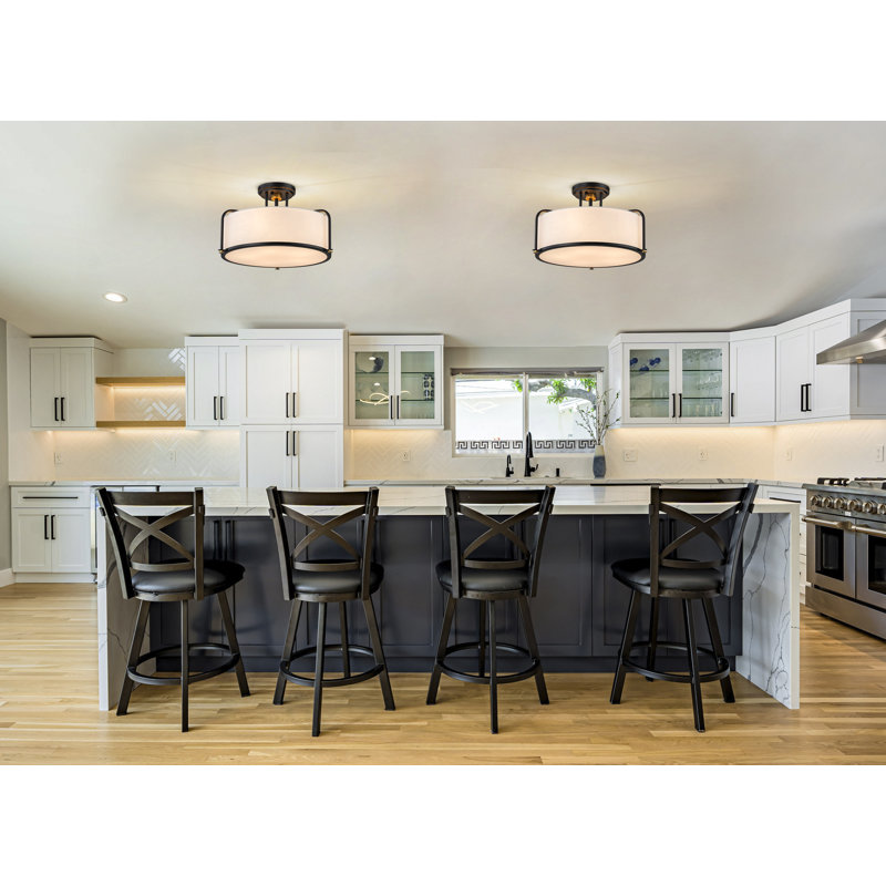 18" Transitional 5-Light  Fabric & Acrylic Drum Flush Mount