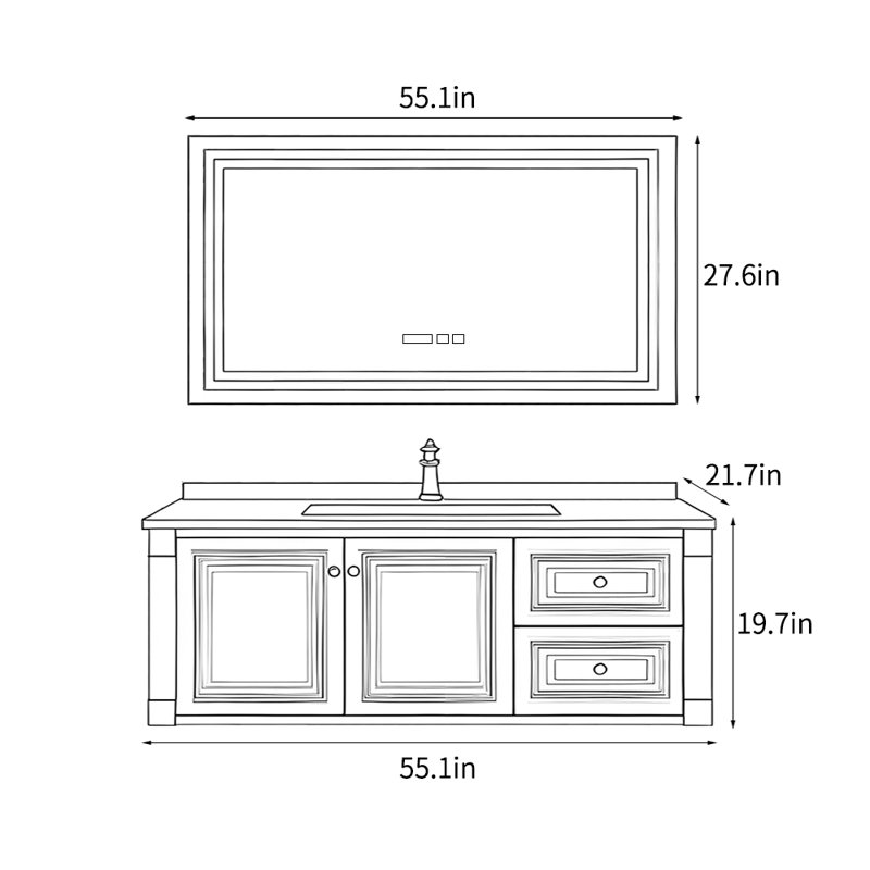 American style retro bathroom cabinet, 19.7" H x 55.1" W x 21.7" D