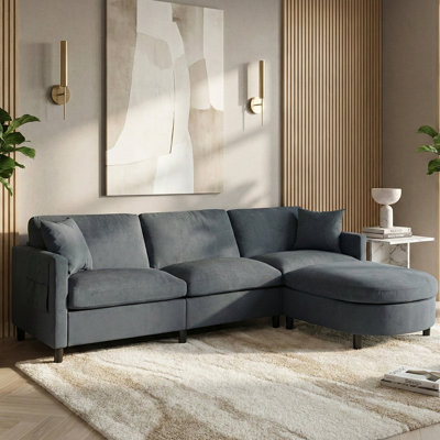 107.87" Upholstered Sectional Sofa with Movable Ottoman and Storage Arm Pocket