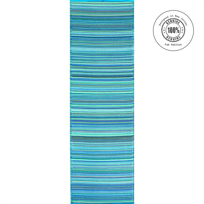 Outdoor Rug Plastic Straw Rug Waterproof Patio Amyree, Runner 2'6" x 8', Cancun - Turquoise & Moss Green