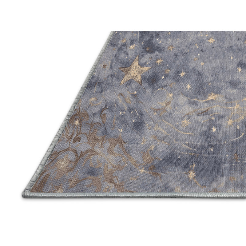Tapis bleu lavable à la machine, Rond 5 pi