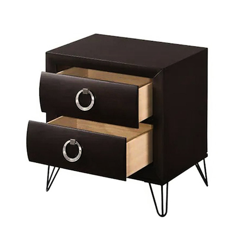 Dark Bedroom Nightstand With 2 Drawers - Functional Storage Option In Decor