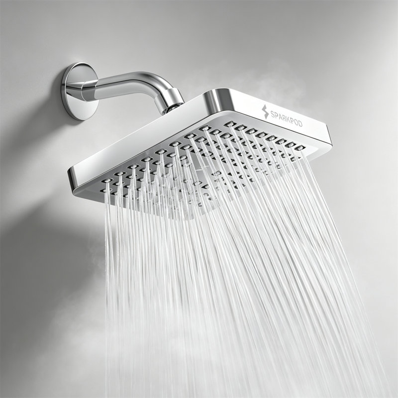 Pommeau de douche effet pluie – Carré de 15 cm, finition or égyptien luxueux, jet haute pression à 90°, angle réglable, installation sans outil, raccord universel