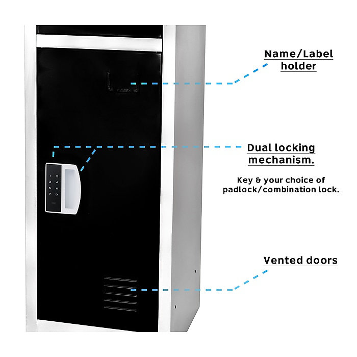 72" Black Triple Tier Steel Storage Locker with Digital Lock