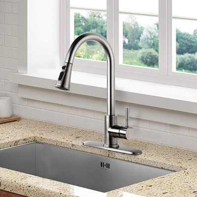 Pull Down Spray Kitchen Faucet, Stainless Steel Brushed Nickel, To Fatigue And Stress, 1.8Gpm Flow Rate Wear, 360 Swivel Spout,