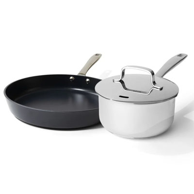 Alva Maestro Mini Cookware Duo Set - Premium 8"" Ceramic Nonstick Frying Pan & 2 Qt. Stainless Steel Saucepan - Non-Toxic, PFAS/PFOA/PTFE-Free Cookware -  maestro-mini-set