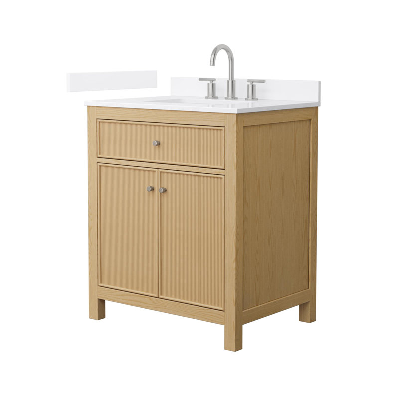 Pendry Freestanding Single Bathroom Vanity with Quartz Top, Brushed Nickel, White Quartz, 24"