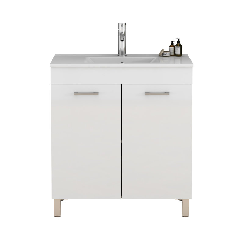 Meuble-lavabo moderne 32 po avec lavabo en céramique et tablettes réglables Vaughn