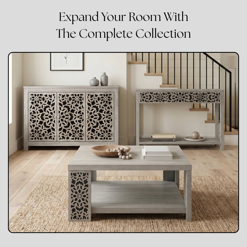 Chul 43.3" Traditional Console Table With Curved Edge Top 43.3" Traditional Console Table With Open Shelf, Dusty Gray Oak
