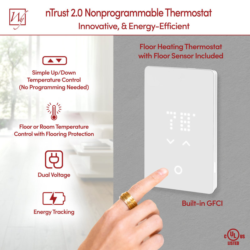 nTrust 2.0 Touch Nonprogrammable Thermostat, Class A GFCI, w/Floor Sensor