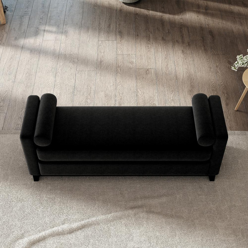 Banc de rangement en sherpa de 66 pouces avec pieds en bois massif et 2 traversins, banc de bout de lit multifonctionnel pour chambre à coucher, salon, entrée