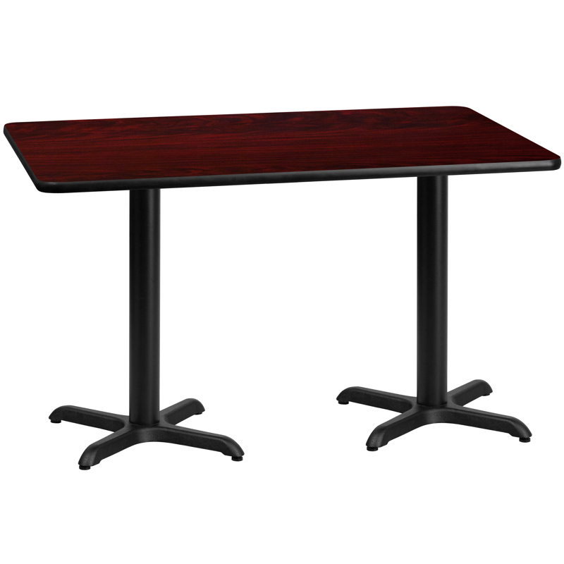 Plateau de table rectangulaire en stratifié Jacobsen de 30 po x 60 po avec bases de hauteur de table de 22 po x 22 po, Acajou