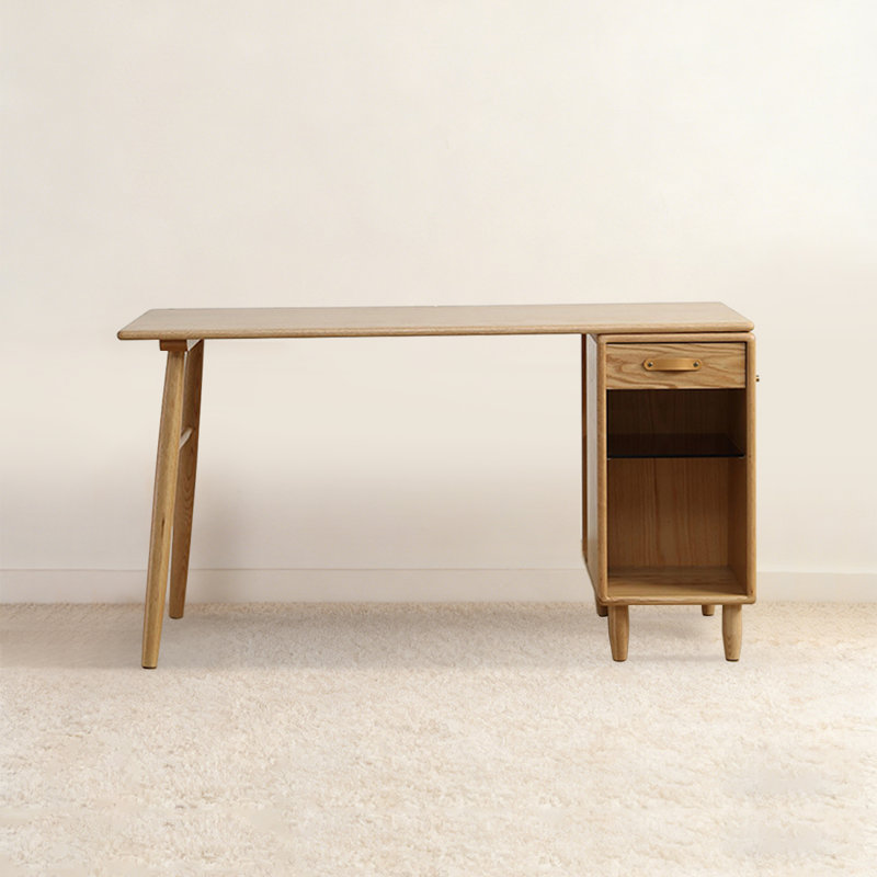Bureau double en chêne nord-américain et banc d'établi intégré, H 29,53 po x l 39,37 po x P 22,05 po