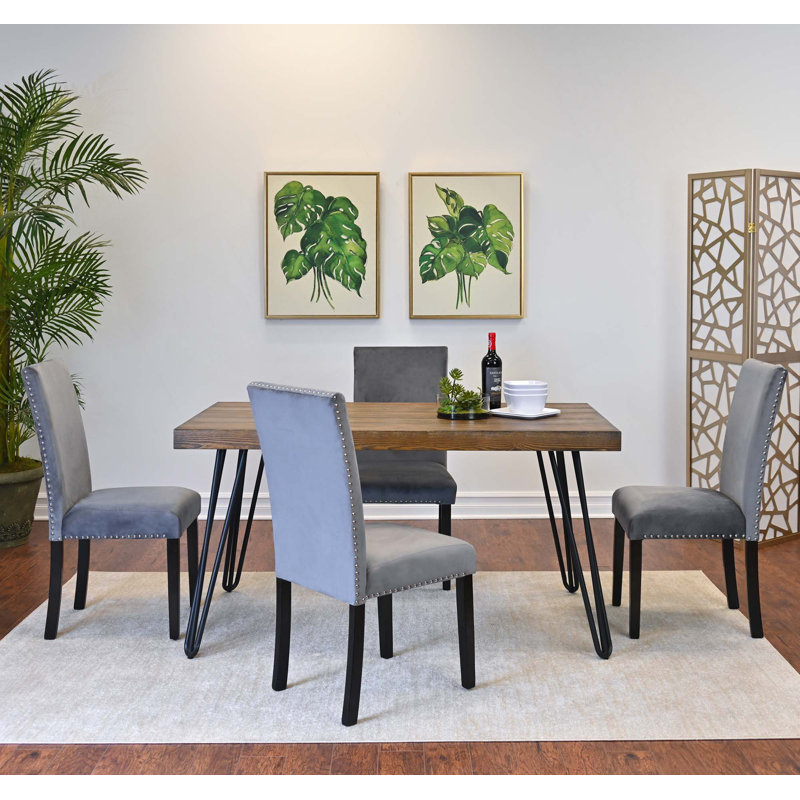 Ensemble de salle à manger 5 pièces, table à manger en épingle à cheveux avec 4 chaises, Gris