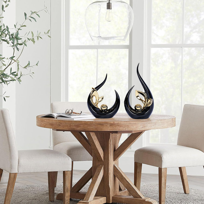 2 Pcs Black And Gold Mid-century Modern Decor