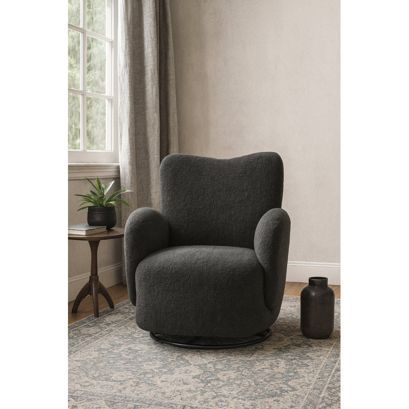 Chaise avec accoudoirs pivotante en tissu Atlas, H 28 po x l 44,9 po x P 38,6 po, Noir