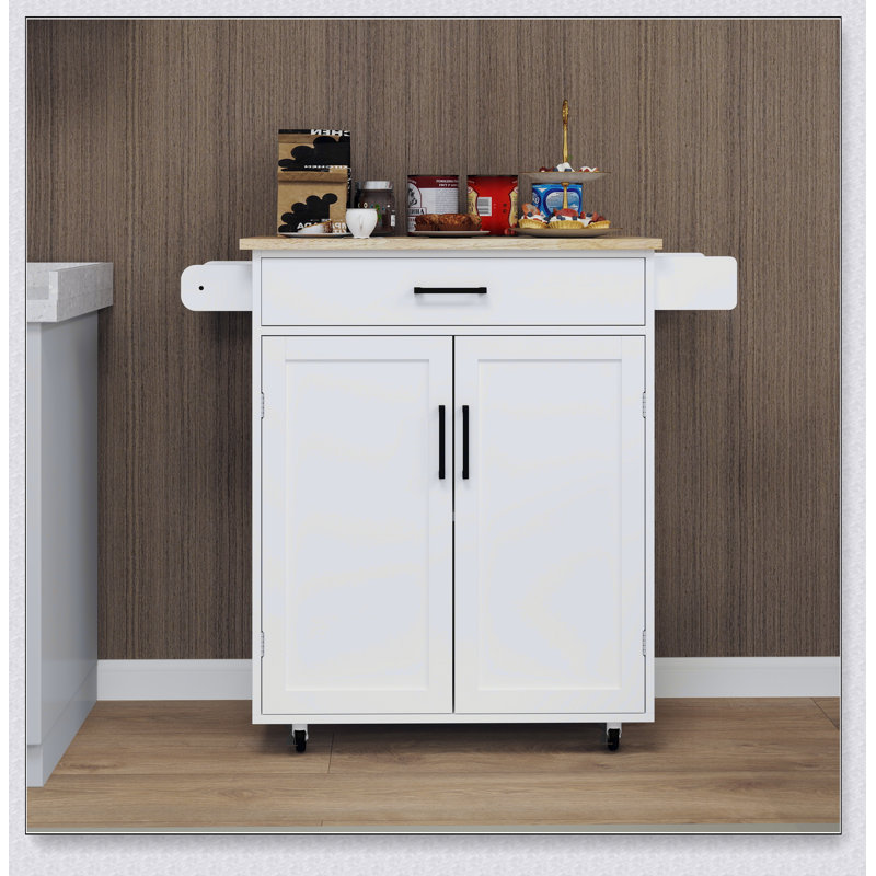Chariot à roulettes pour îlot de cuisine avec 1 tiroir et 2 portes avec supports de rangement et tablettes réglables