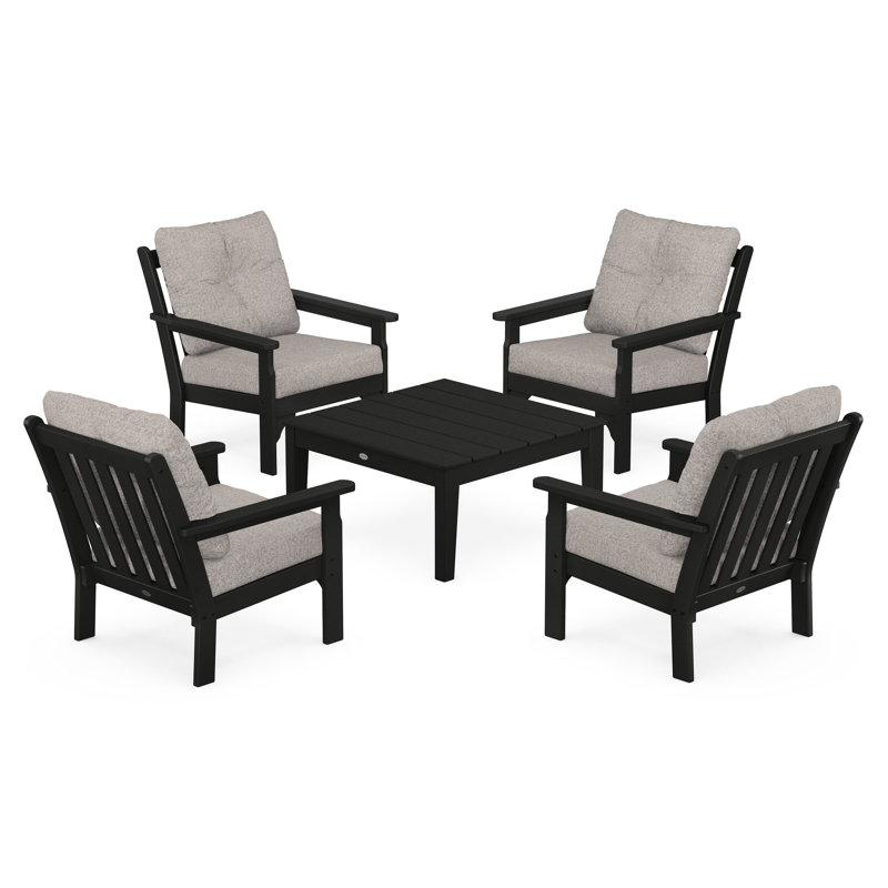 Vineyard 5-Piece Deep Seating Conversation Set, Black, Weathered Tweed