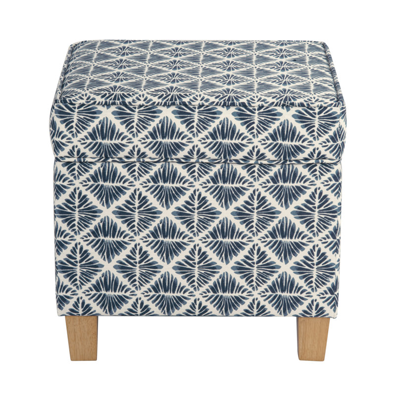 Asha 17.5" Square Storage Ottoman, Blue Geometric