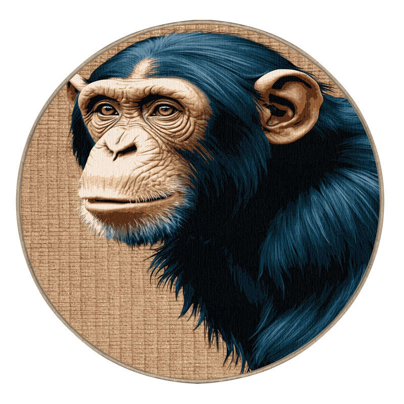 Washable Common Chimpanzee Wildlife Area Rug, Round 7'