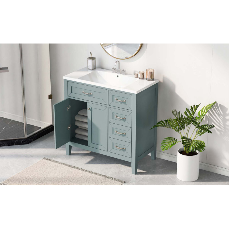 Armoire de salle de bain 36 po avec lavabo et tiroirs 36 po, Vert