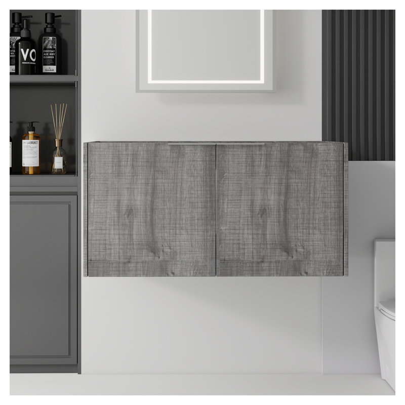 Meuble-lavabo flottant de 36 po de largeur en contreplaqué mural gris avec portes à fermeture en douceur (lavabo non inclus)