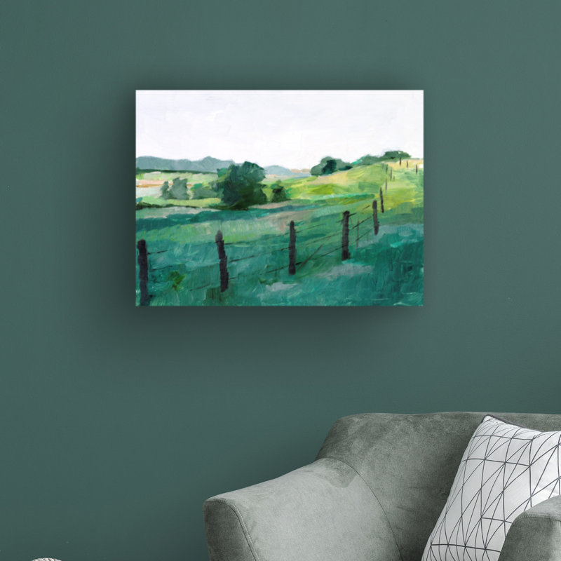«Fence Line I» par Ethan Harper - peinture sur toile tendue, H 18 po x l 24 po x P 2 po