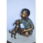 Statue de fille qui caresse son chien en bronze - Sculpture en cire perdue Siobhan, L 13 po x l 18 po x H 18 po