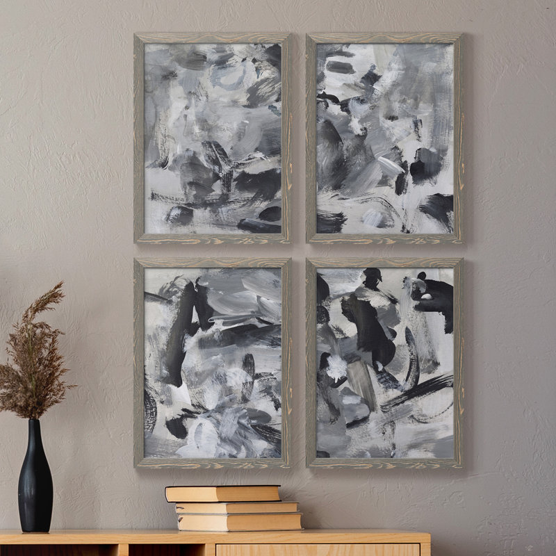 Toile encadrée noire et blanche de qualité supérieure - prête à être accrochée, H 37,5 po x l 110 po x P 1,5 po, gris