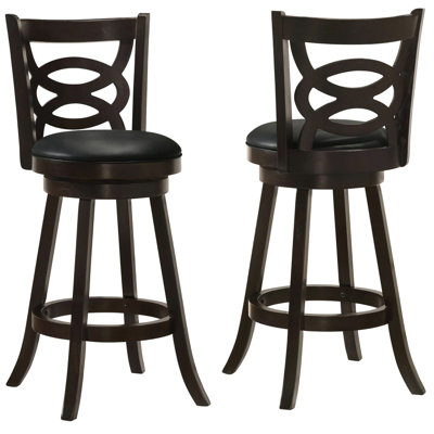 Cappuccino Swivel Bar Stool (2) - Color, Cozy Black Seat For Dining Room 2 Stools Wood Finish, Leather Upholstery, Creates Space