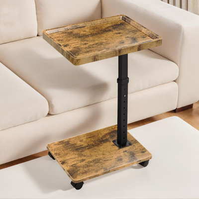 C-Shaped End Table With Wheels, Adjustable Height Sofa Side Table, Mobile TV Tray Table For Living Room, Bedroom, And Small Spaces