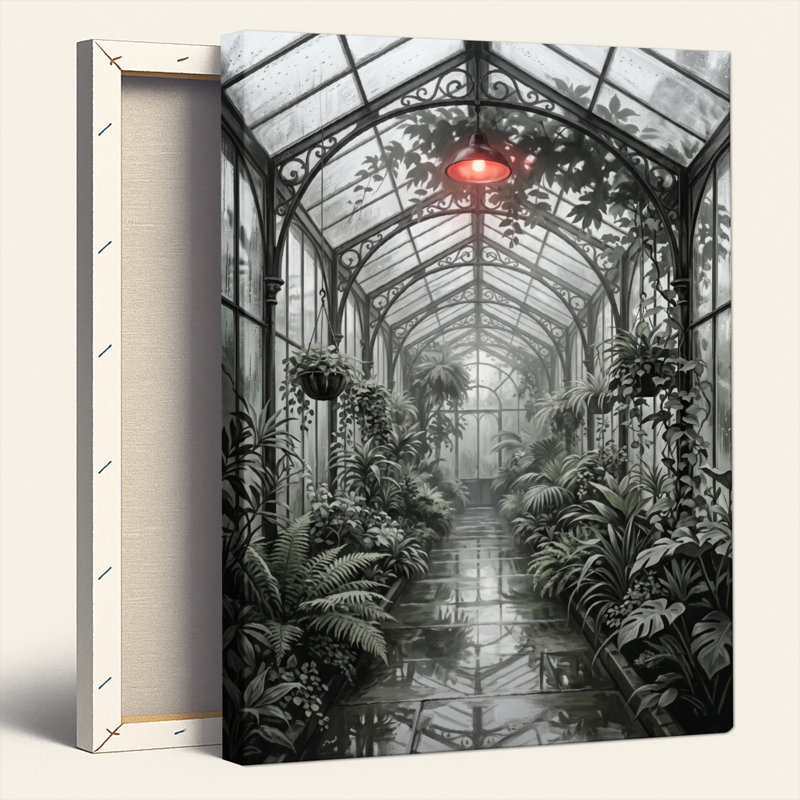 Ensemble de 1 tableau sur toile représentant un jardin en serre, H 24 po x l 18 po, Toile tendue