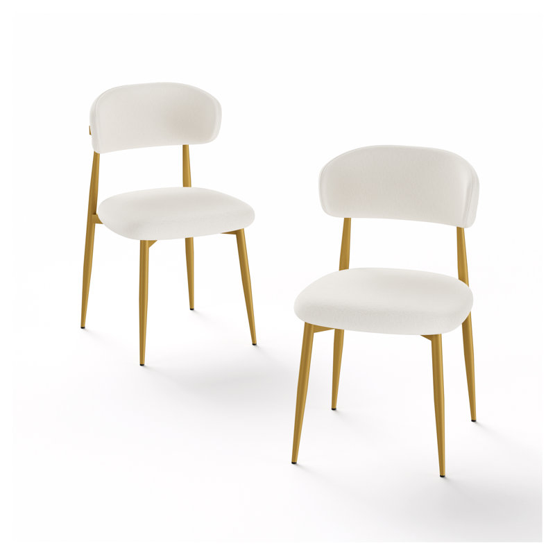 Ensemble de 2 chaises de salle à manger de cuisine modernes - Velours recouvert de dossier incurvé et pieds en métal, blanc et or