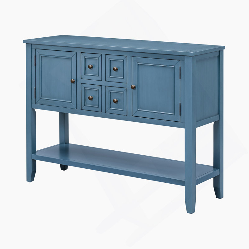 Armoire d'appoint en bois massif Delfausse, Bleu marine antique