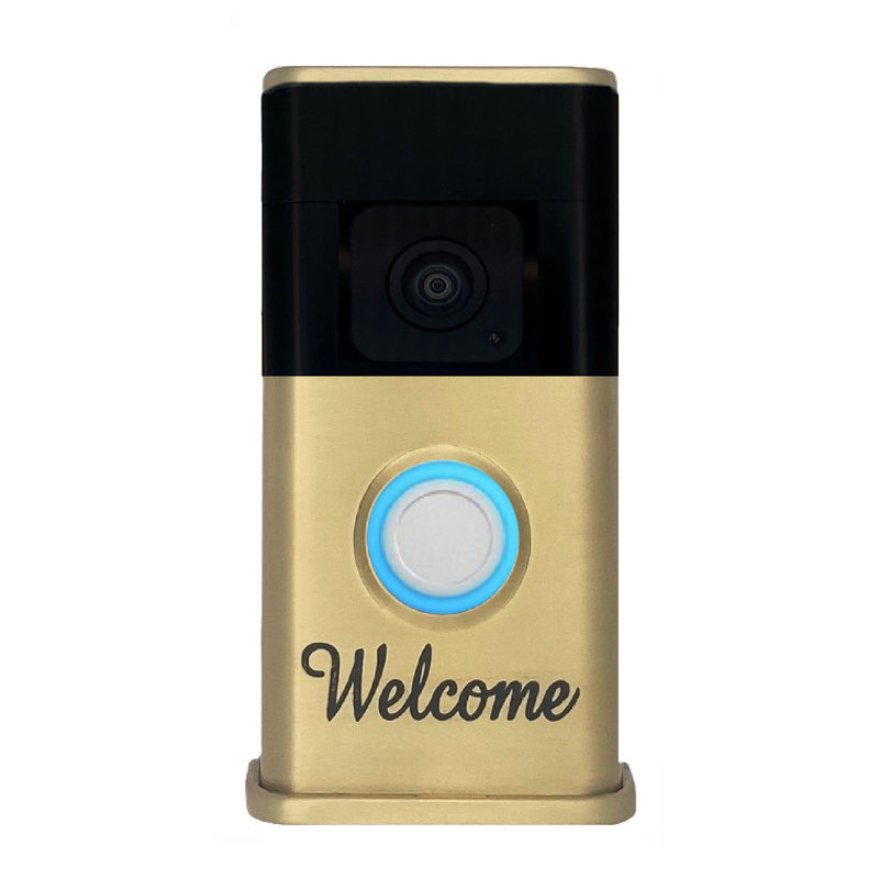 Couvre-sonnette Welcome Video - compatible avec une sonnette à pile (version 2024), Laiton satiné
