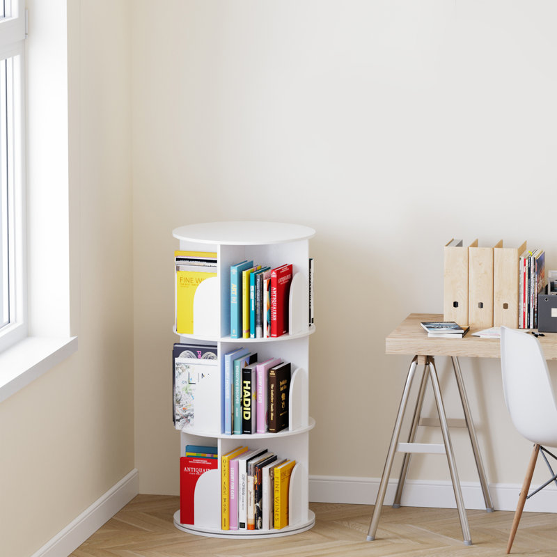 Rotating Bookshelf Tower, 360° Spinning Bookcase Lazy Susan, Revolving Round Carousel For Book Storage, Vertical Turning Spiral Corner Organizer